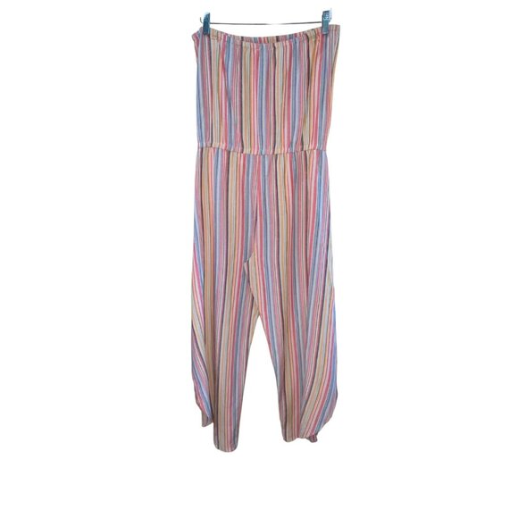 Striped Strapless Jumpsuit By Drew Womens XL Multicolor Rayon Linen Cotton Blend - Picture 3 of 9
